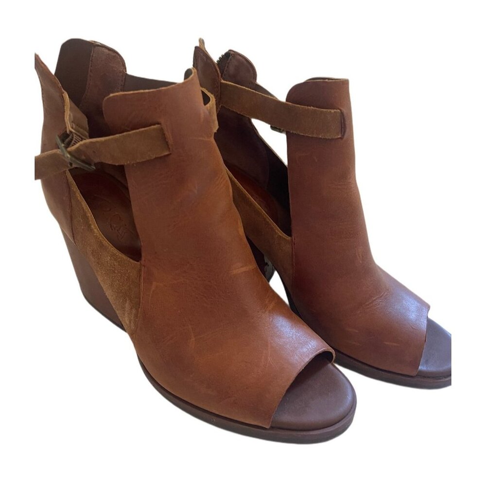 Korks Stella Leather Suede Peeptoe Ankle Booties Boots Sandals Womens 8.5 Heels